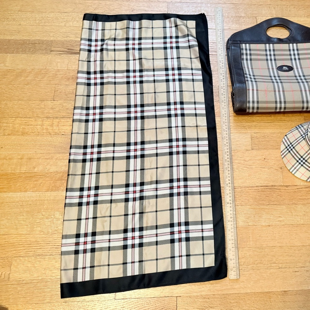 Classic Tan Plaid Silk Scarf - 34" square